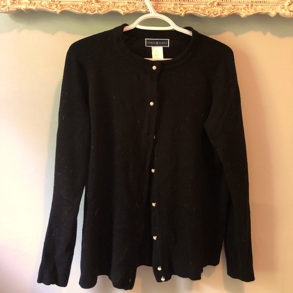 Black cardigan with faux pearl buttons. - Picture 1 of 2